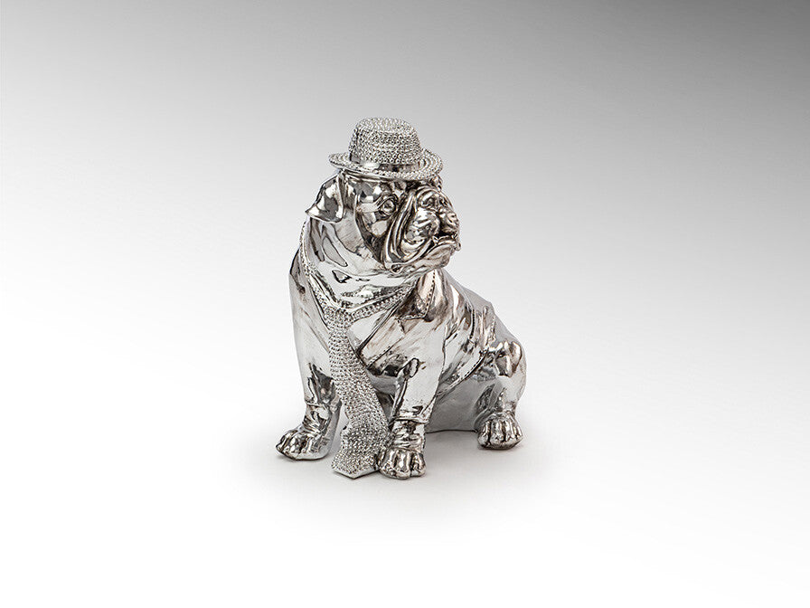 Französische Bulldogge Skulptur Silberhut