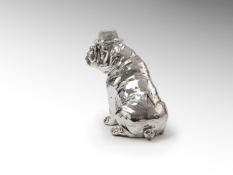 Französische Bulldogge Skulptur Silberhut