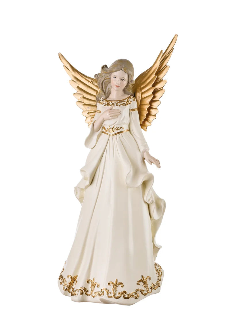 Anjo decorativo bege e dourado de Natal