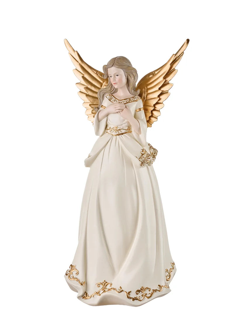 Anjo decorativo bege e dourado de Natal