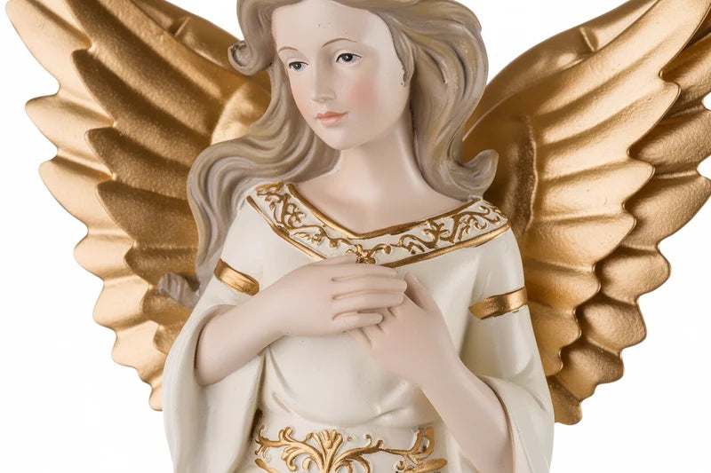 Anjo decorativo bege e dourado de Natal