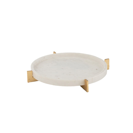 Bandeja em mármore branco e dourado 43 cm