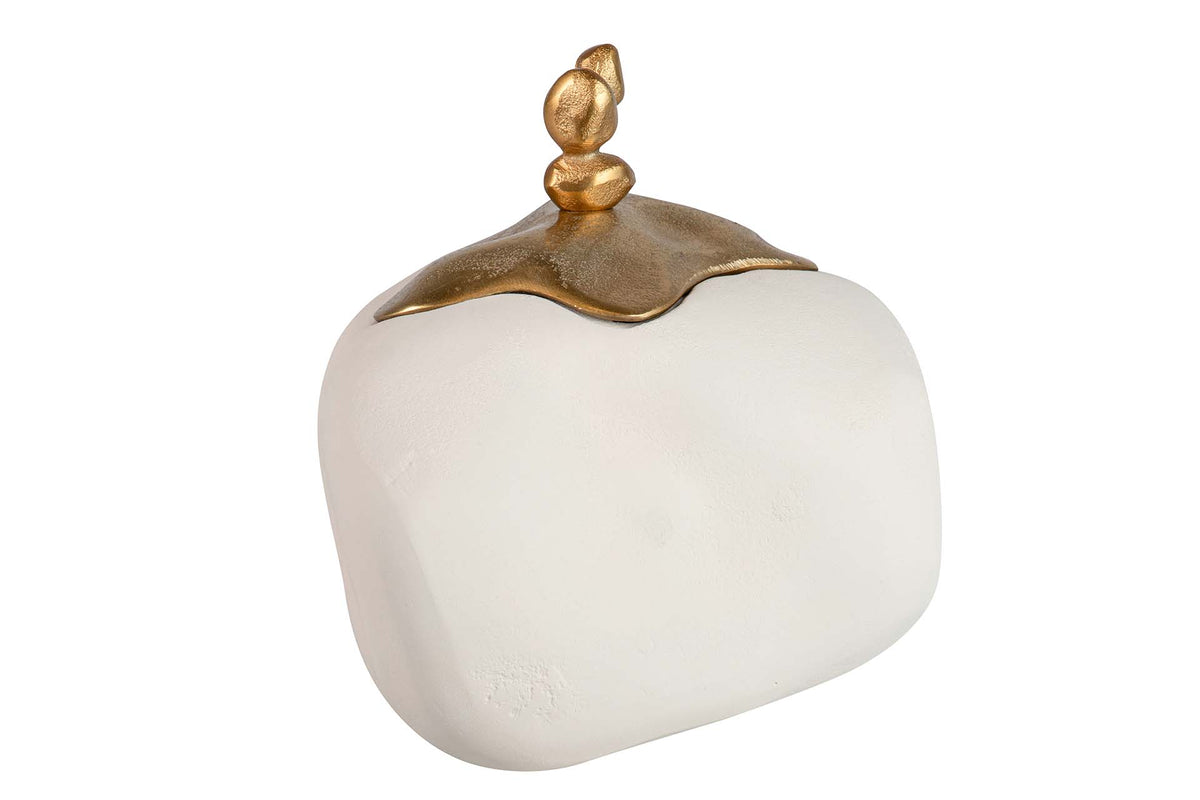 Caixa em alumínio branco e dourado