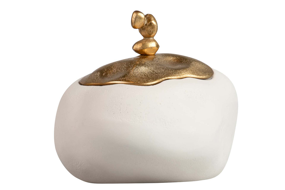 Caixa em alumínio branco e dourado