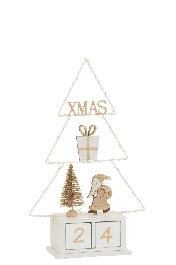 Calendário Árvore Natal Branco & Dourado c/luz