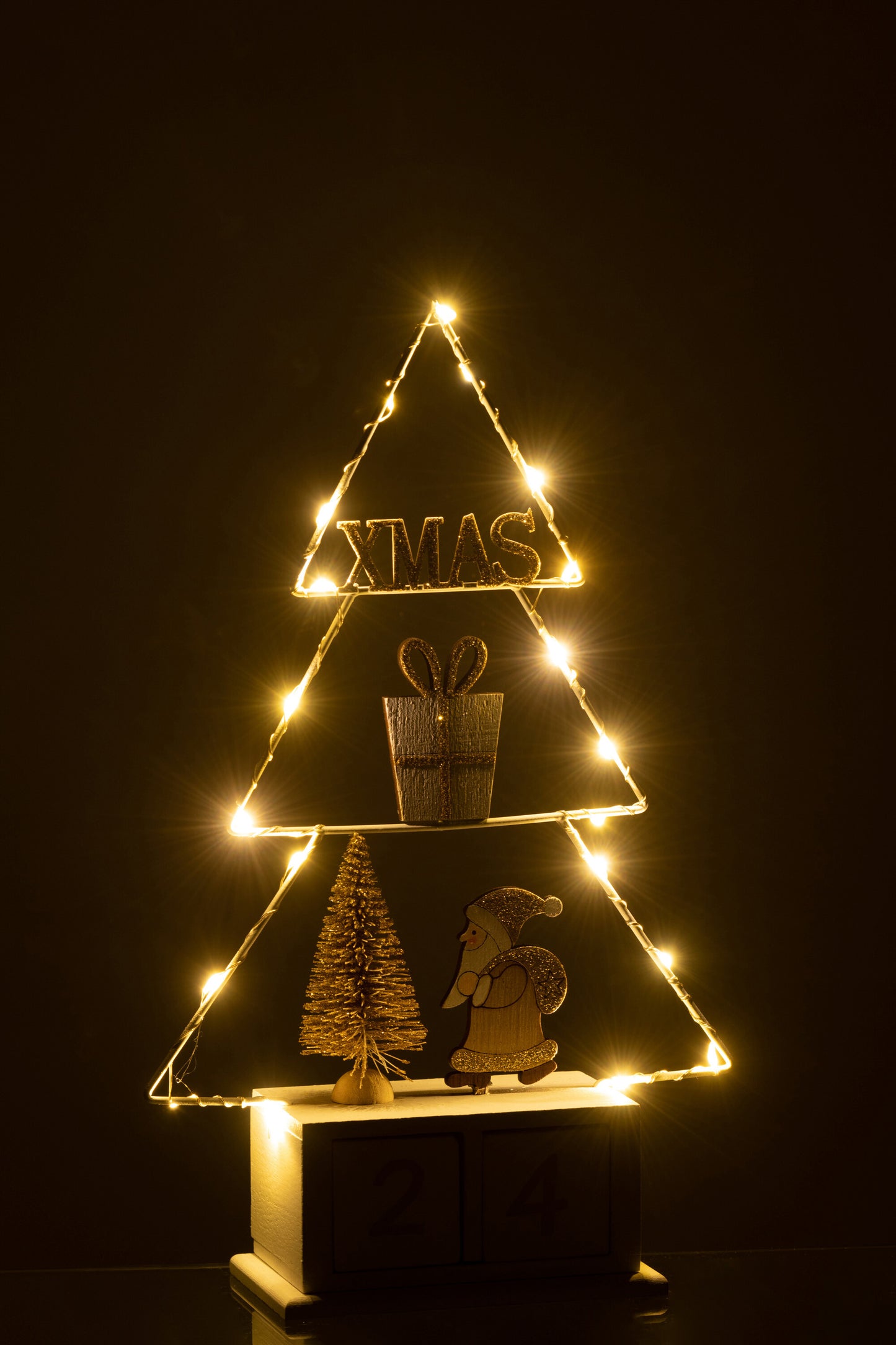 Calendário Árvore Natal Branco & Dourado c/luz