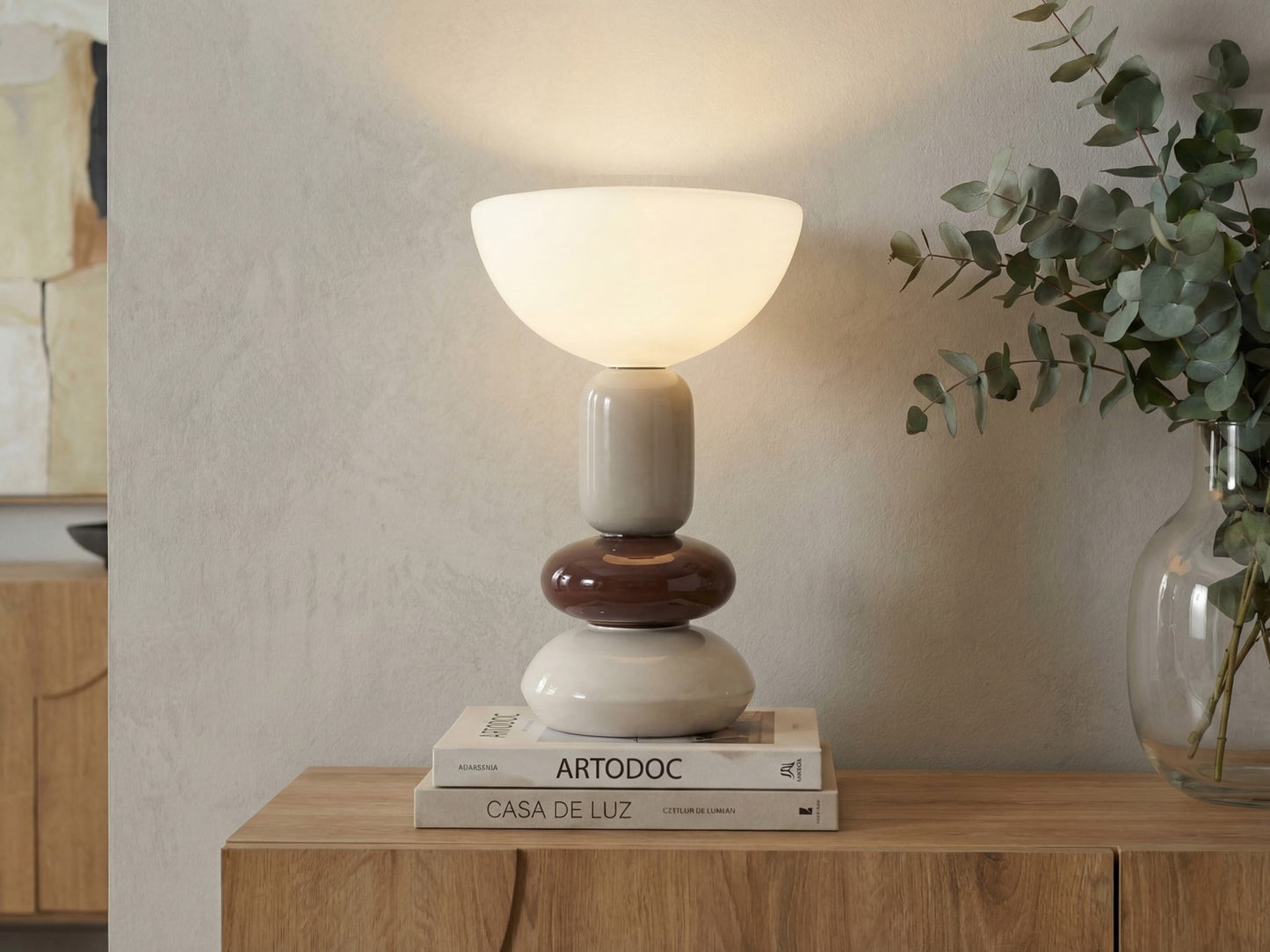 Candeeiro de mesa Milly bege, vinho e branco