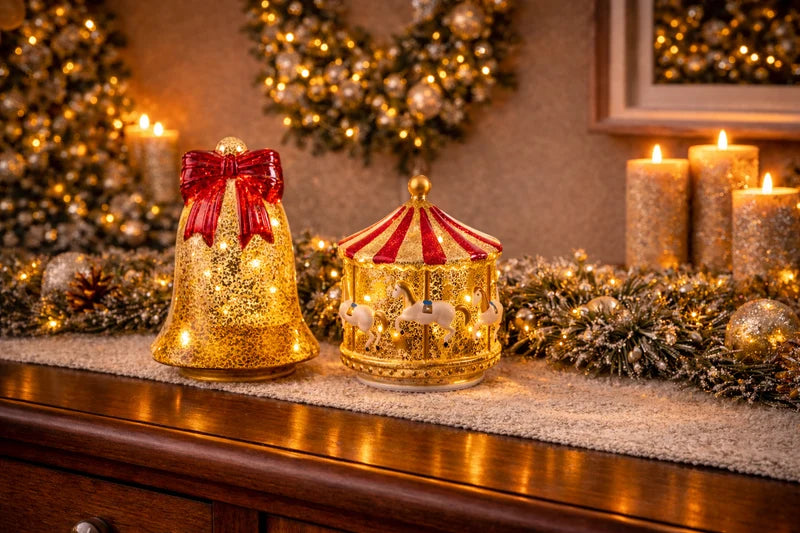 Carrossel de Natal decorativo com LED e movimento