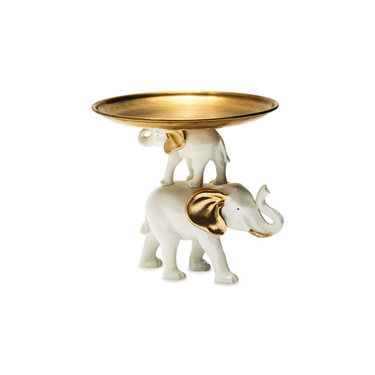 Centro de Mesa Elefantes Branco e Dourado