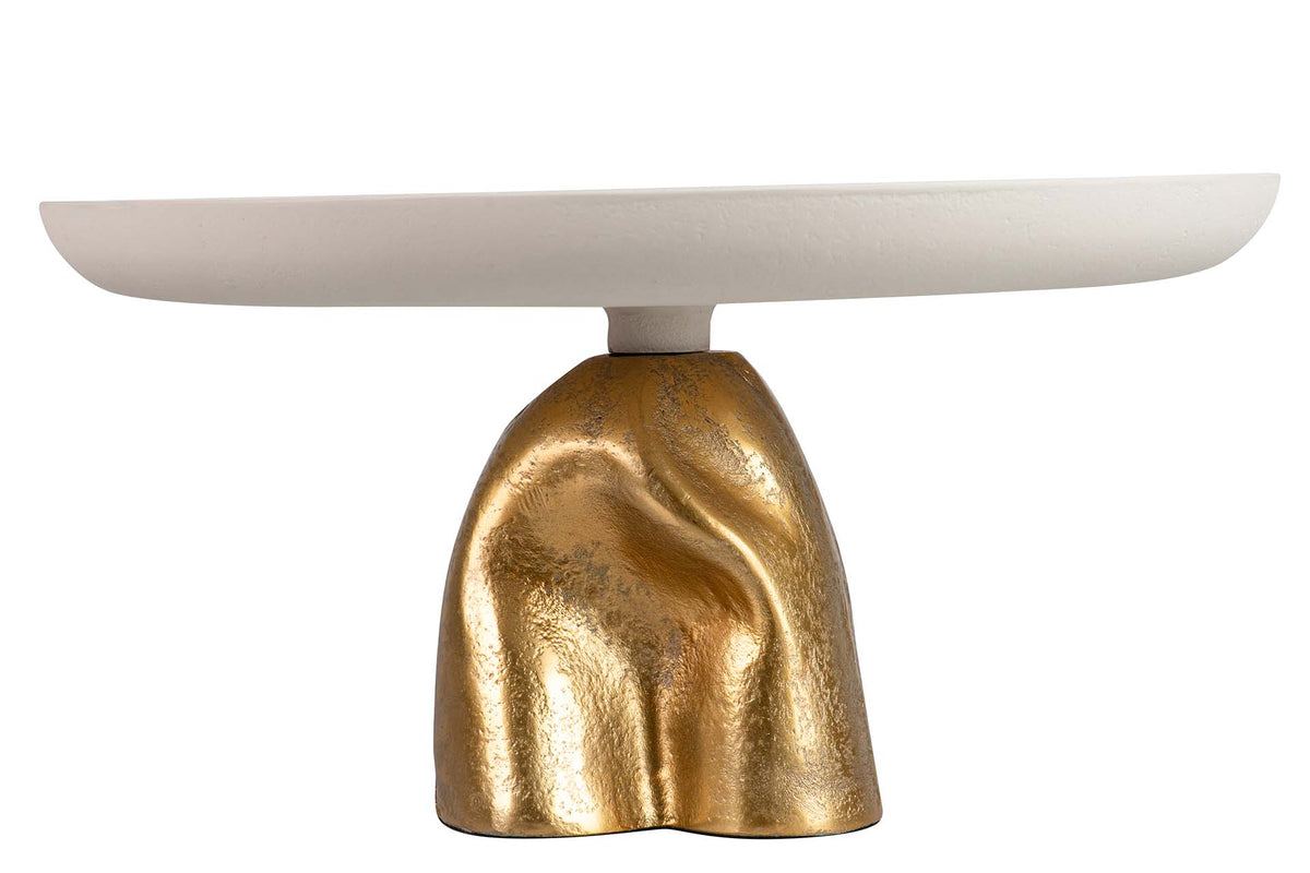 Centro de mesa com pé em alumínio branco e dourado