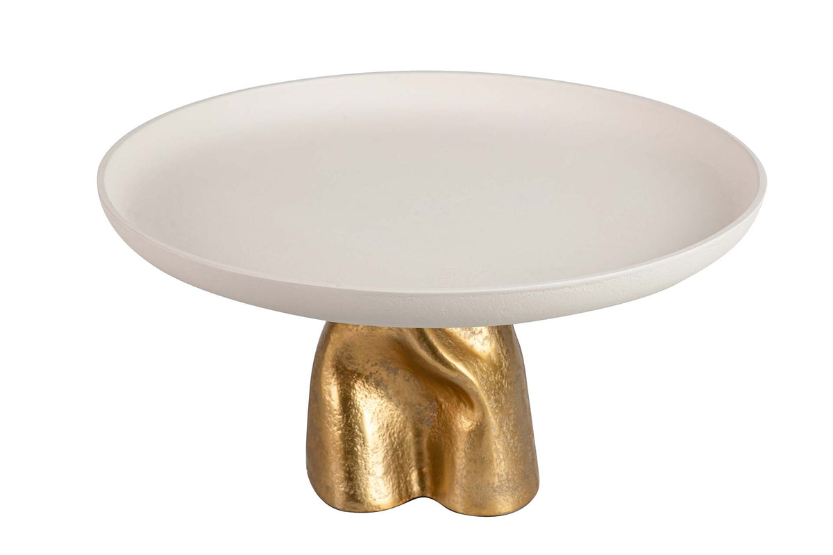 Centro de mesa com pé em alumínio branco e dourado