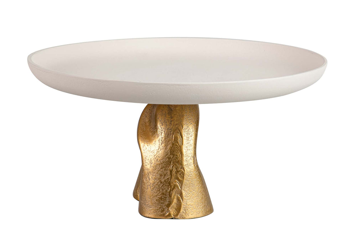 Centro de mesa com pé em alumínio branco e dourado