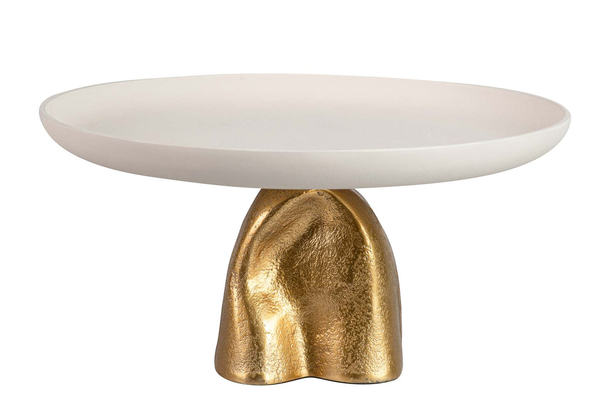 Centro de mesa com pé em alumínio branco e dourado