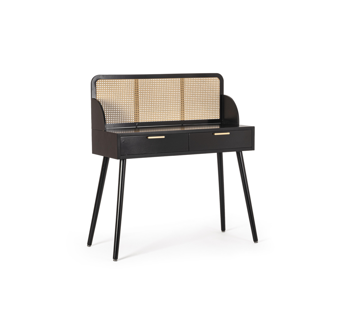 Consola Josine Preta com vime e gavetas 100 cm