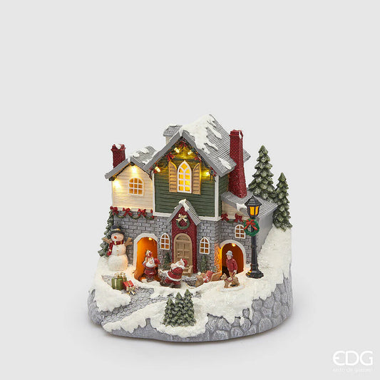 Diorama Cottage Iluminada de Natal Movimento Música e Luz