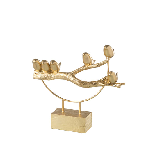 Escultura Decorativa Pássaros no Ramo Dourado