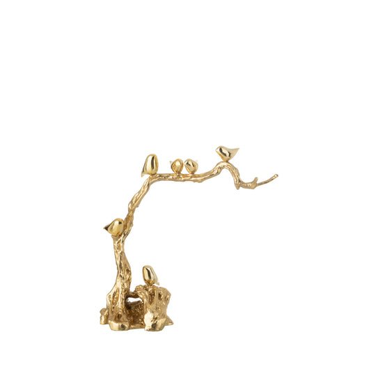 Escultura Pássaros em Ramo dourada grande