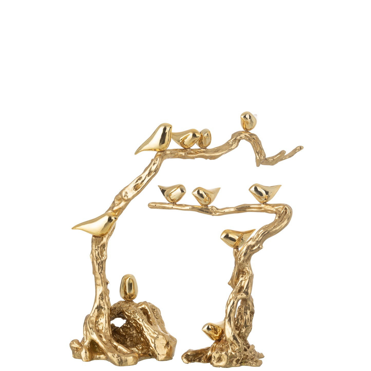 Escultura Pássaros em Ramo Dourada Pequena