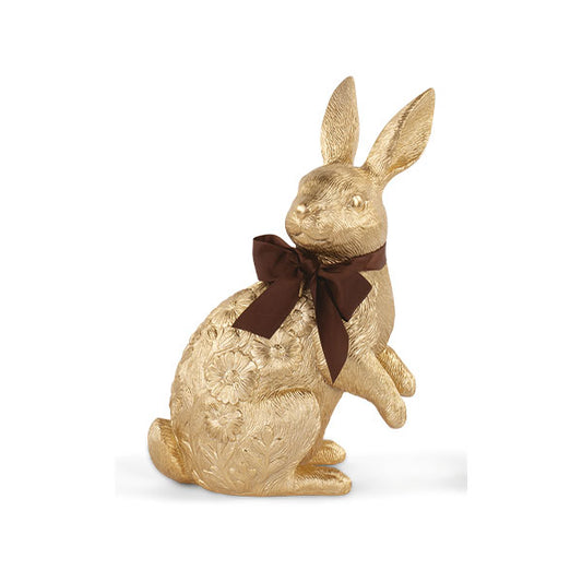 Escultura Coelho dourado com laço castanho