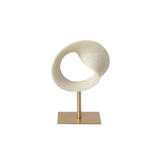 Escultura decoração abstrata em resina branco e dourado
