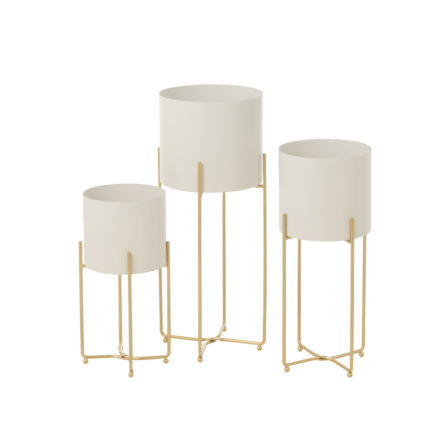 Floreira dourada e brancas com pé, 3 uni.