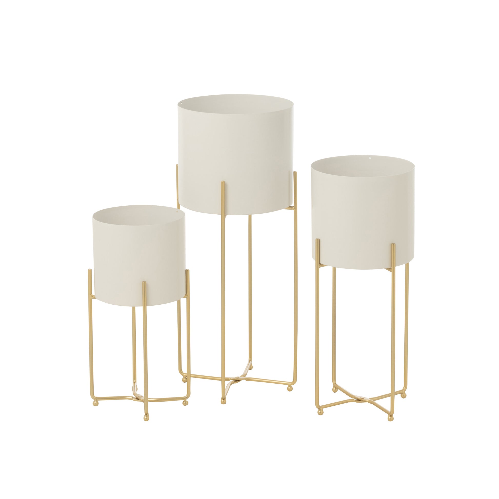 Floreira dourada e brancas com pé, 3 uni.