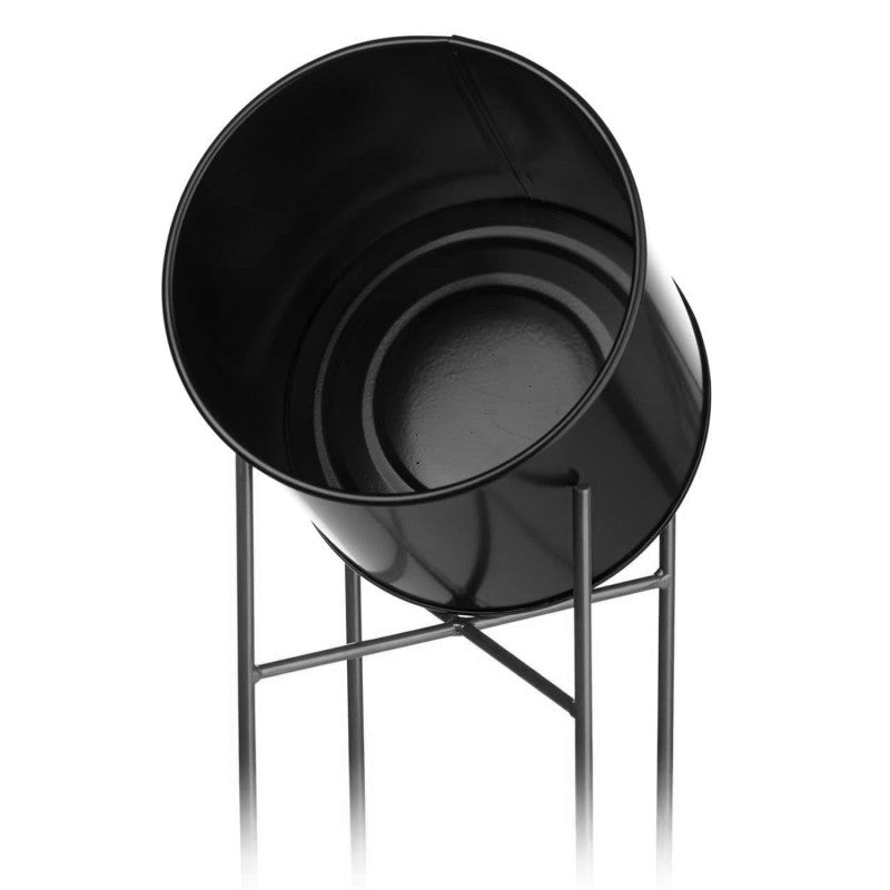 Floreira em preto metal com pé alto, 3 uni.
