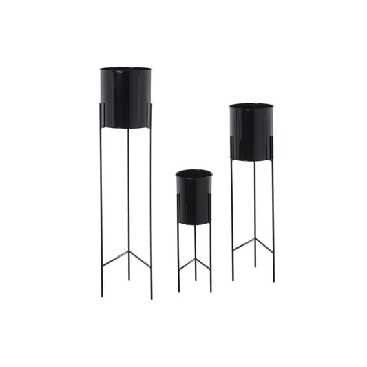 Floreira em preto metal com pé alto, 3 uni.