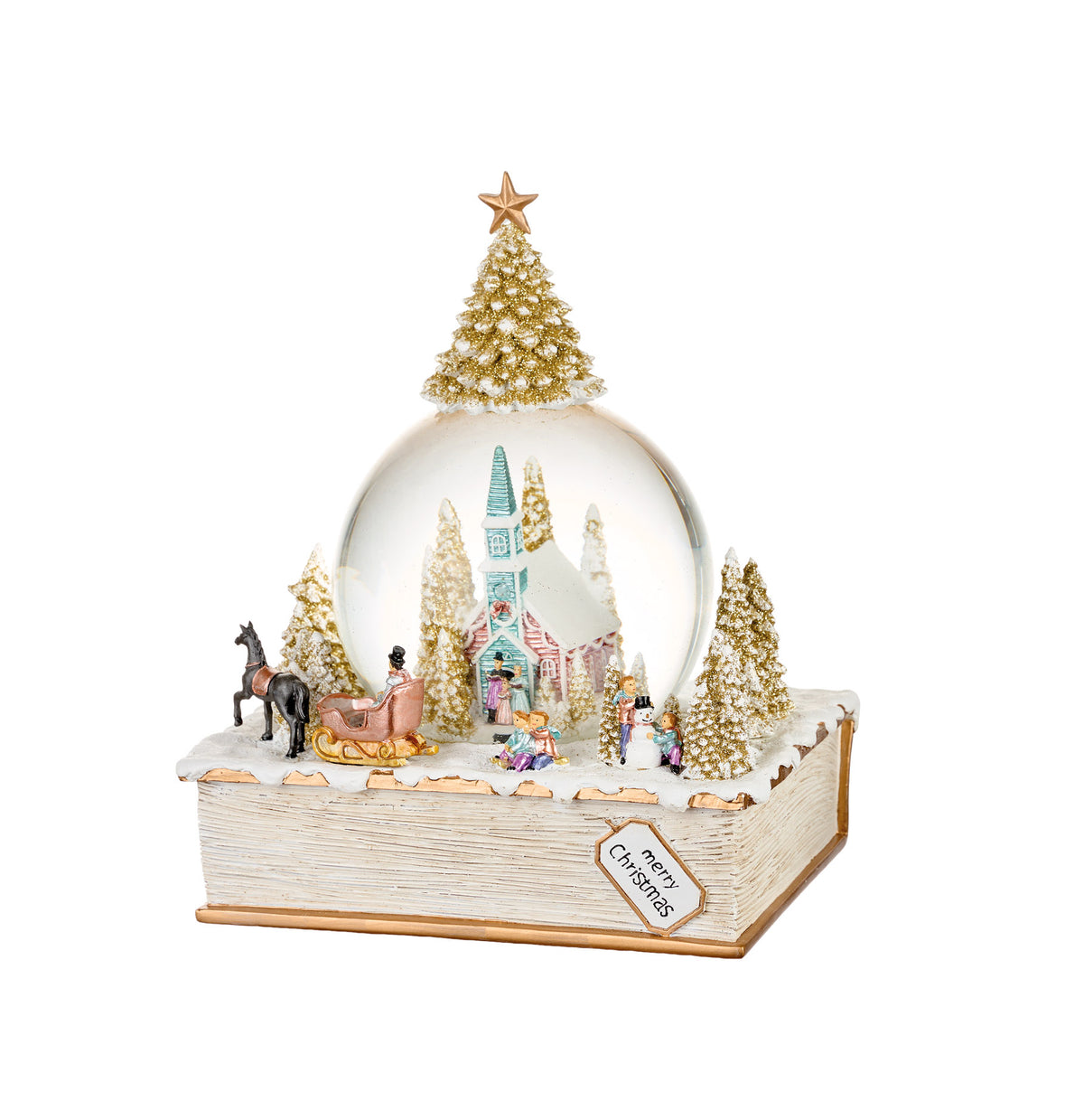 Globo de Neve em livro com música "Nascer do Sol Encantado"
