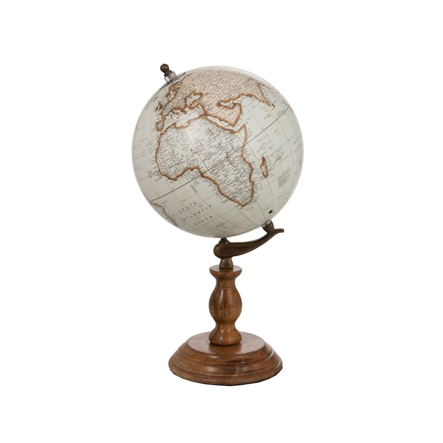 Globo terrestre decorativo em madeira e branco