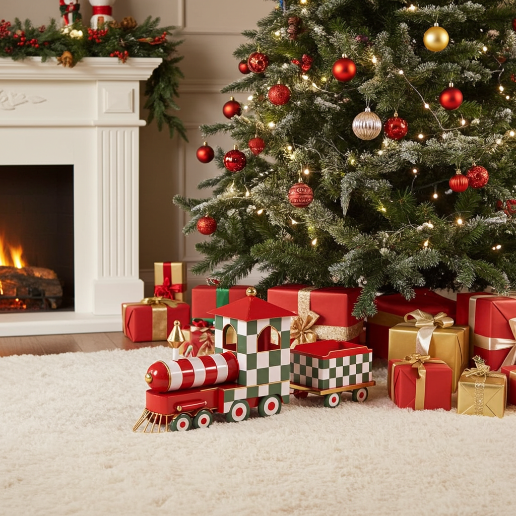 Comboio de Natal Xadrez verde e vermelho 62cm