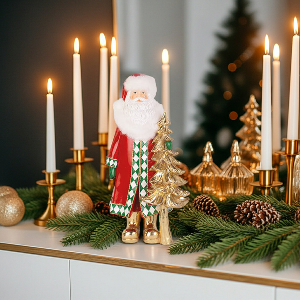 Pai Natal Xadrez Verde e vermelho 36cm