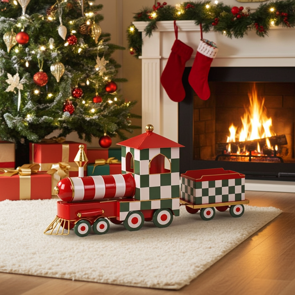 Comboio de Natal Xadrez verde e vermelho 62cm