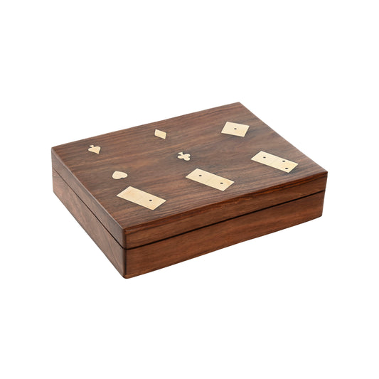 Jogo dominó, dados e cartas em caixa madeira