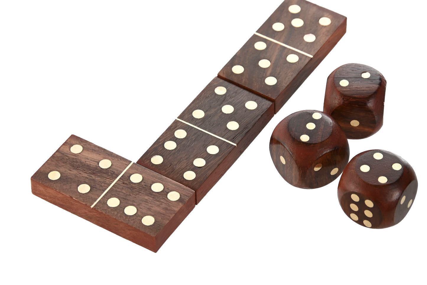 Jogo dominó, dados e cartas em caixa madeira