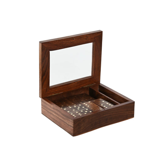 Jogo dominó caixa madeira e vidro