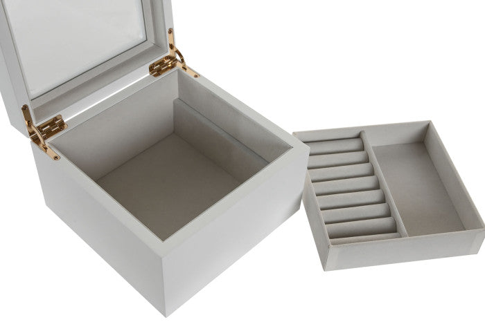 Caixa de jóias Elegance branco e vidro 15cm