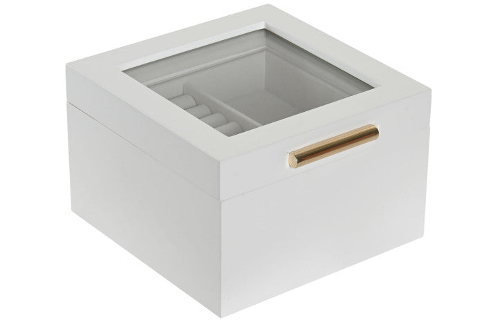 Caixa de jóias Elegance branco e vidro 15cm
