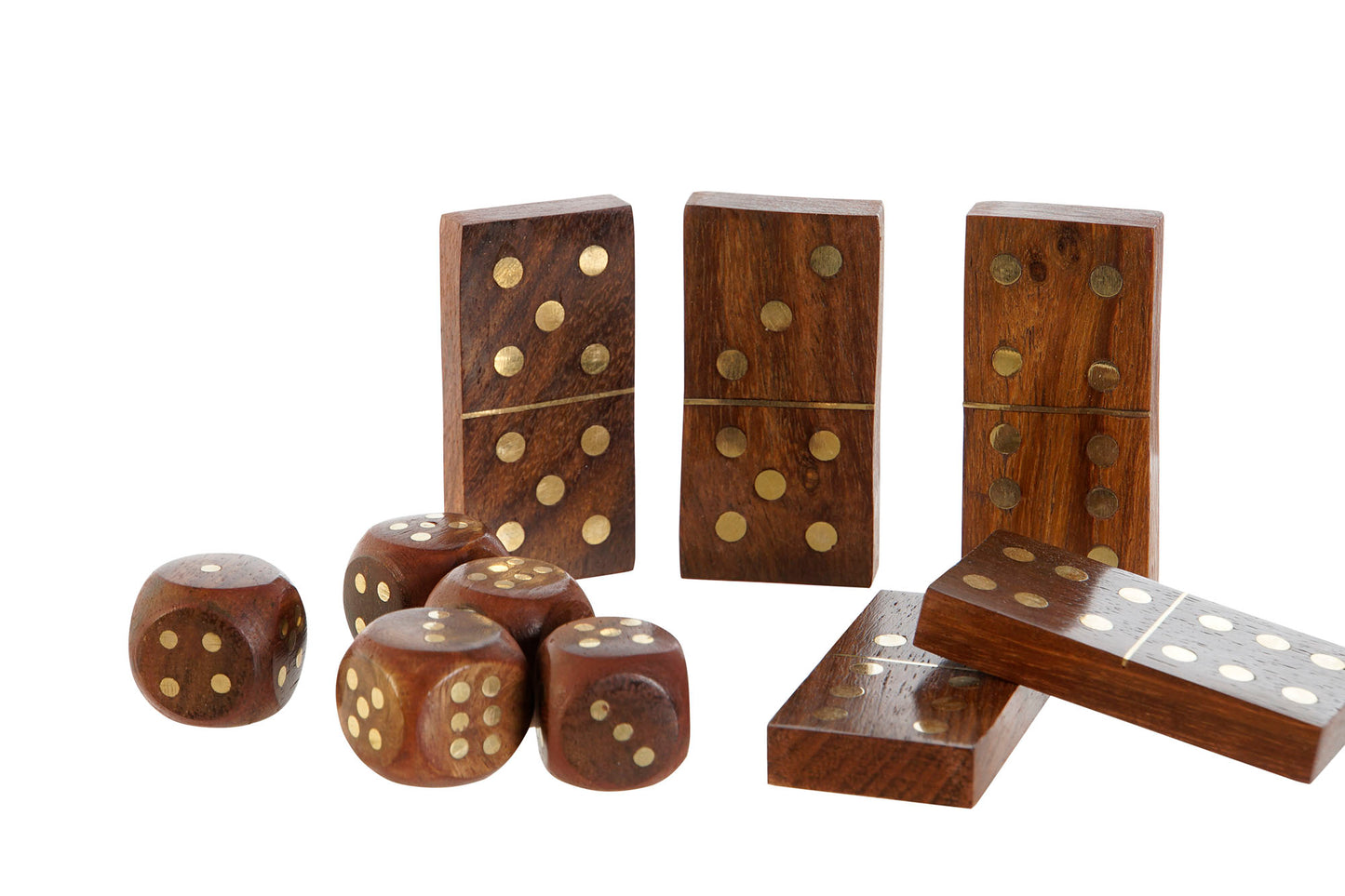 Jogo dominó e dados caixa madeira com vidro