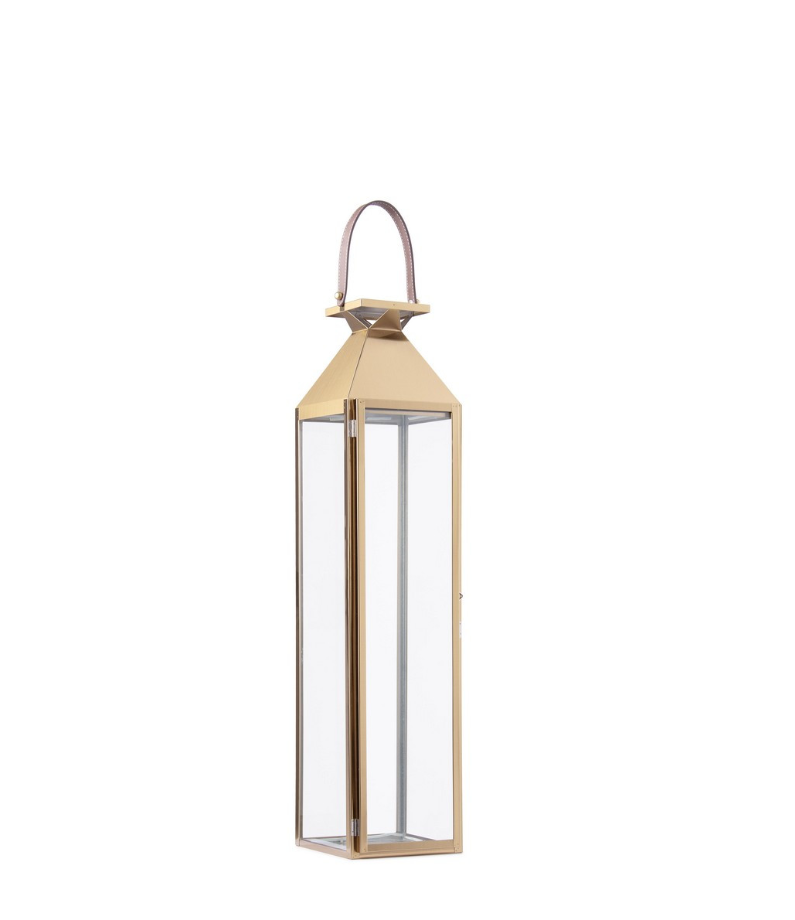 Lanterna dourada Flickery em aço inoxidável e vidro 82cm
