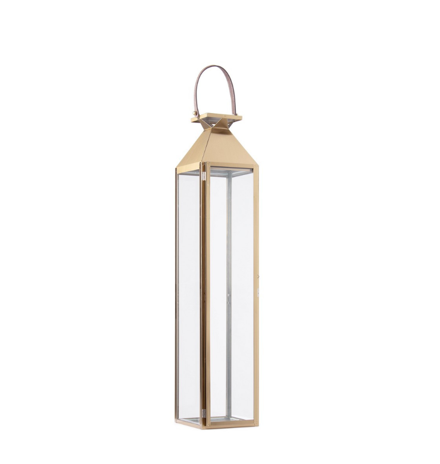 Lanterna dourada Flickery em aço inoxidável e vidro 92cm