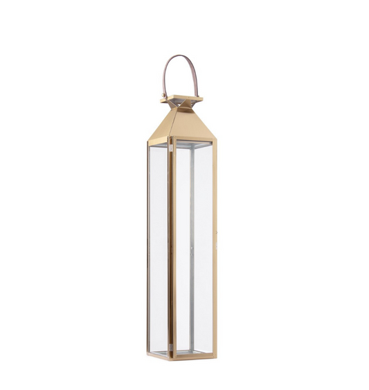 Lanterna dourada Flickery em aço inoxidável e vidro 92cm