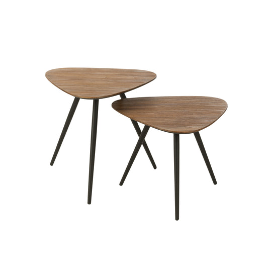 Mesa apoio madeira teca reciclada e preto, 2 uni.