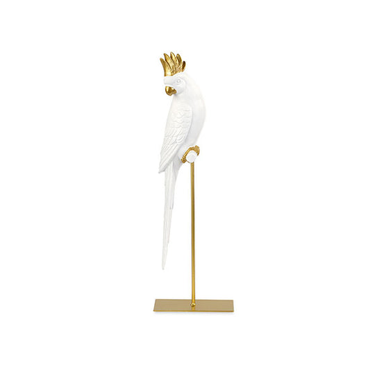Papagaio decorativo branco e dourado 46cm