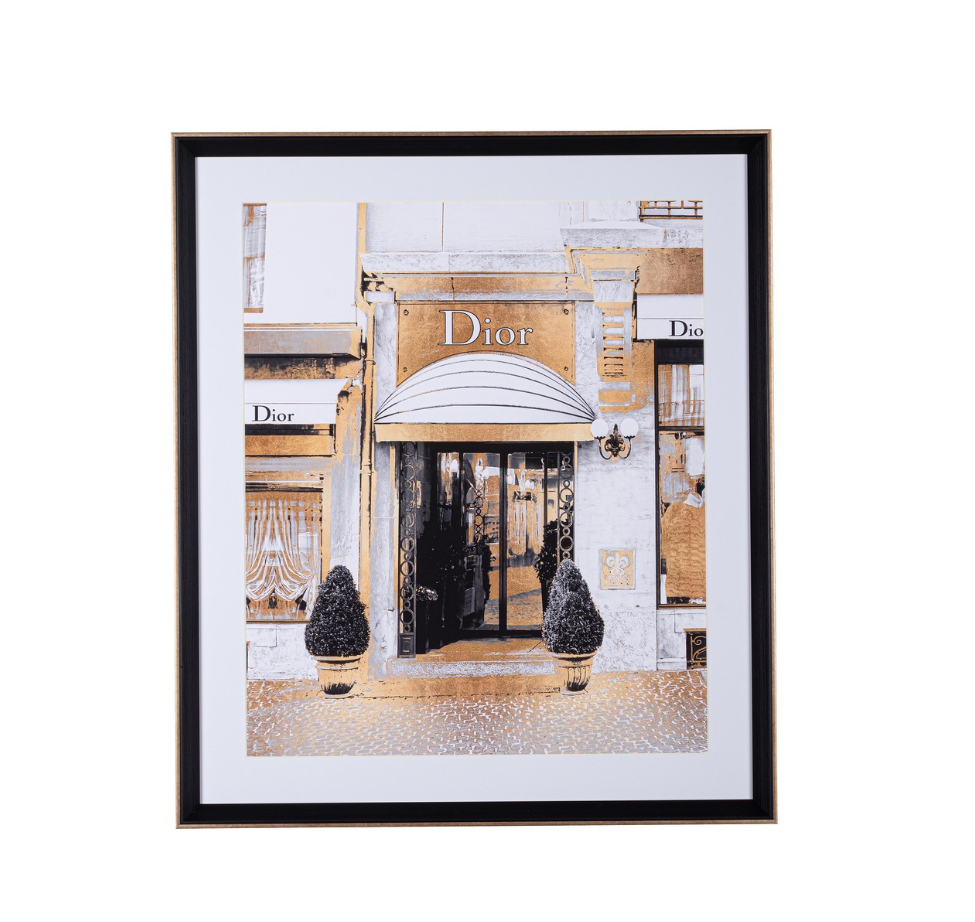 Quadro Dior com moldura dourada e vidro 63,8x73,8cm