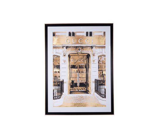 Quadro Gucci com moldura dourada e vidro 89,6x119,6cm