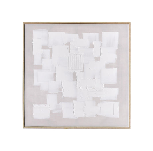 Quadro pintura texturada bege e branco 82x82cm