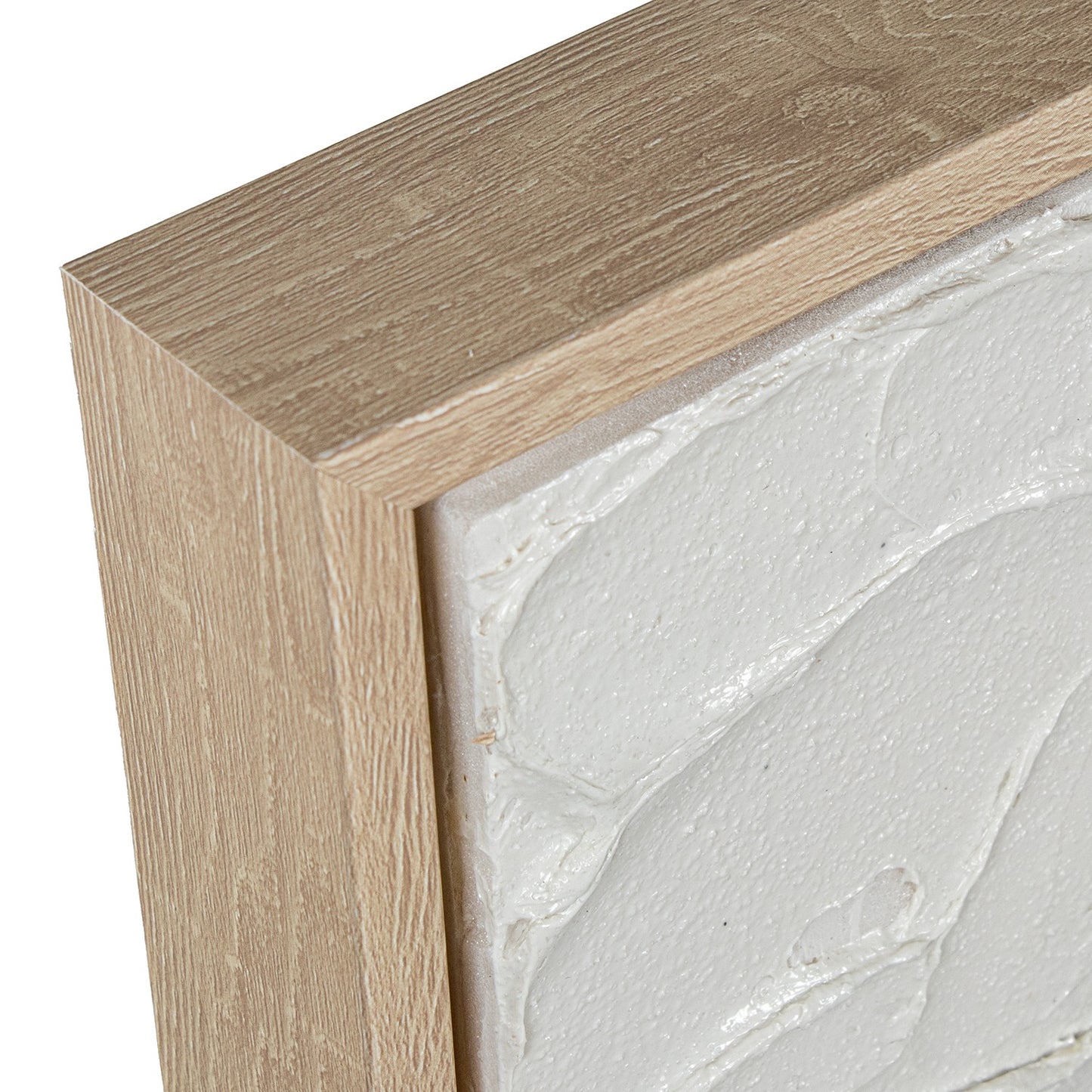 Quadro texturado branco e areia com moldura em madeira 80x120 cm