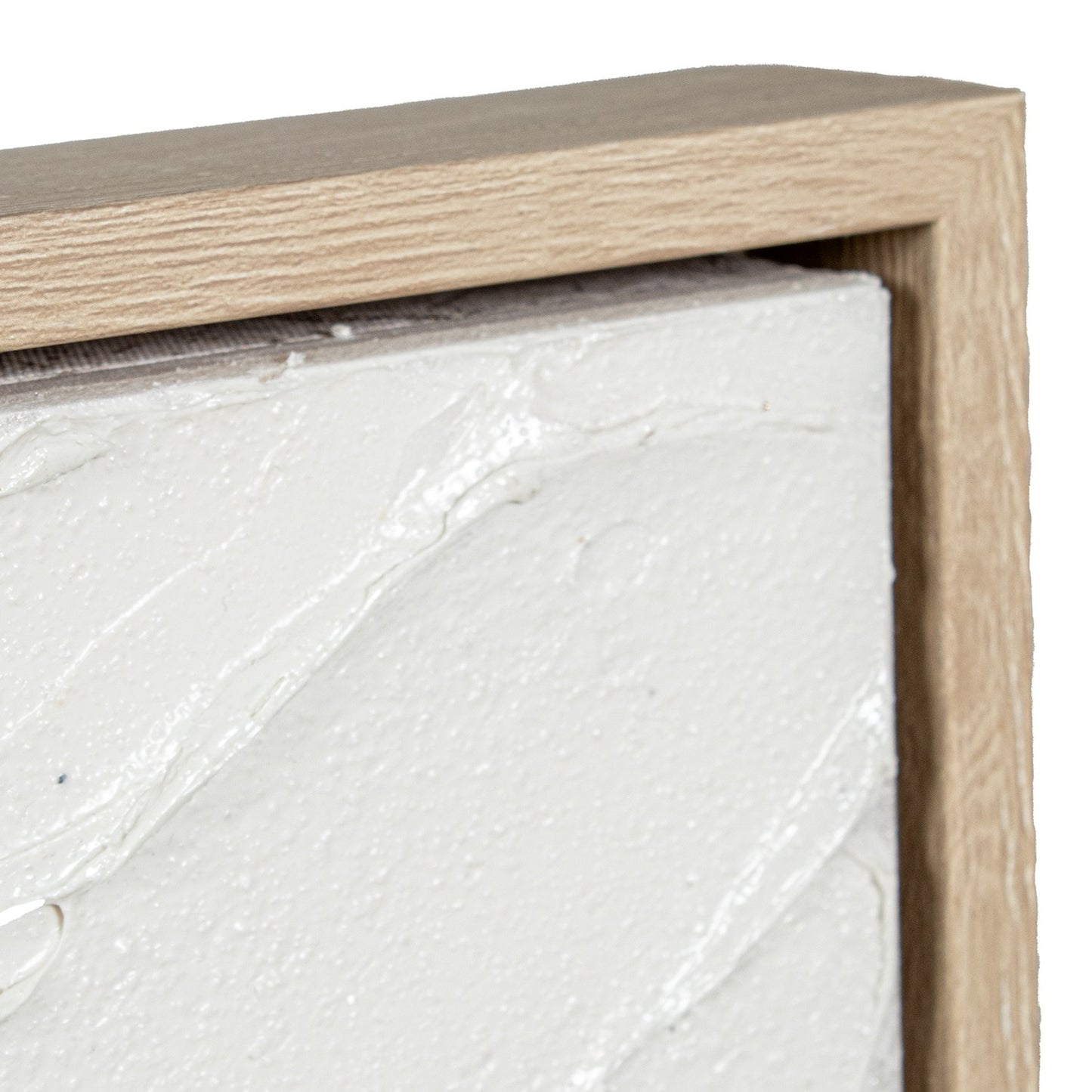 Quadro texturado branco e areia com moldura em madeira 80x120 cm