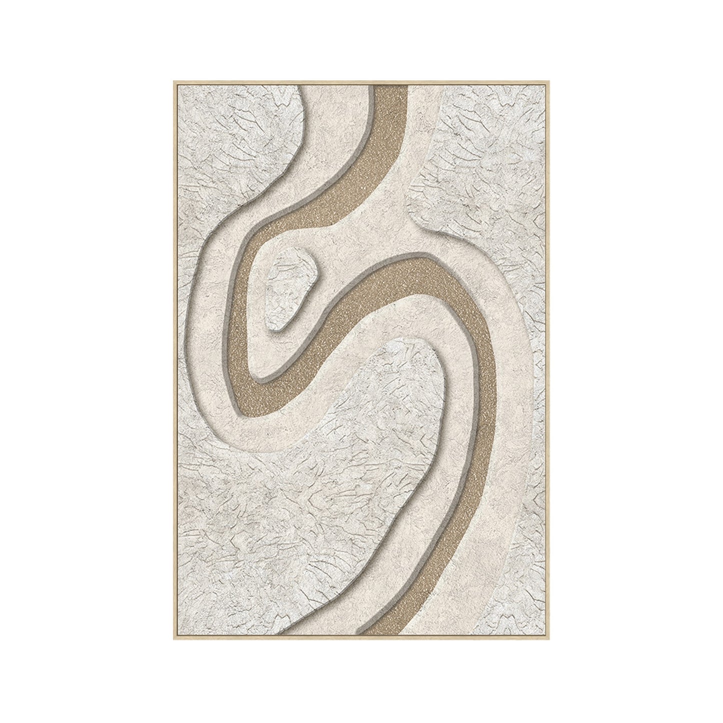 Quadro texturado branco e areia com moldura em madeira 80x120 cm